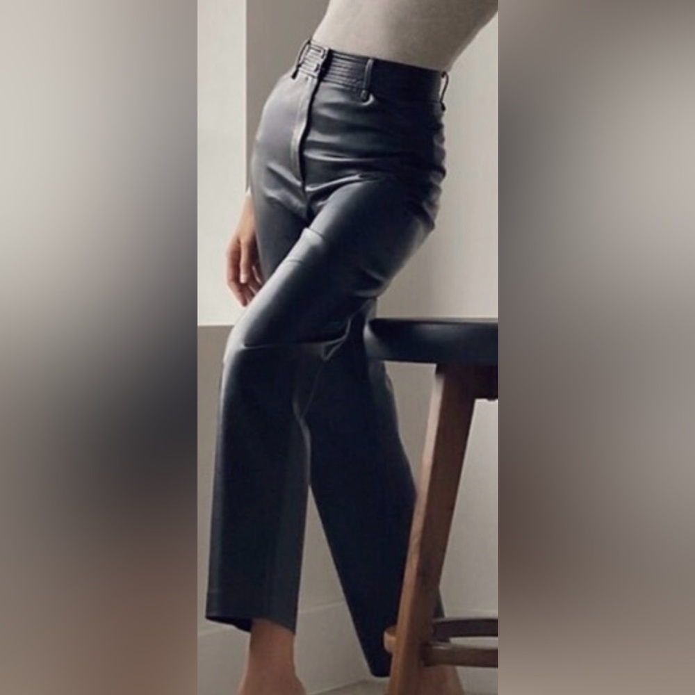 Aritzia x Wilfred Funk Pants vegan leather black button straight office party 4